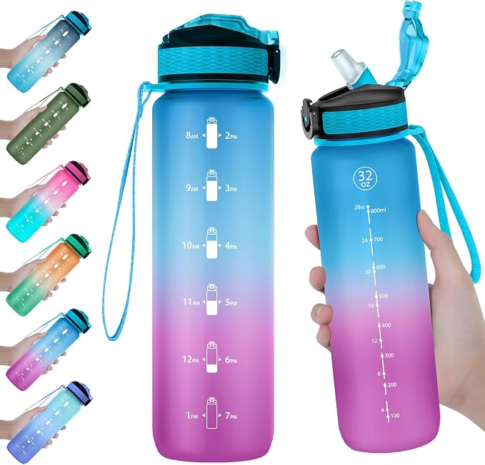 EYQ 32 oz Water Bottle with Time Marker
