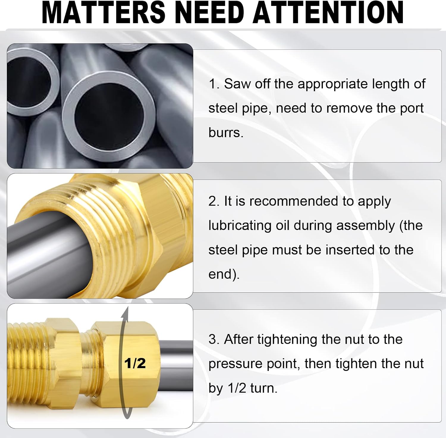 ChillWaves Brass Compression Tube Fitting, 1/2" OD x 1/2" NPT Male Compression Union Connector(5-PACK)
