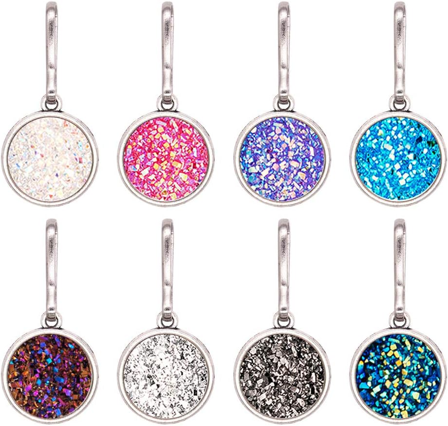 8 Pack Zipper Pulls Charms, Bright Colors Replacement Bling Zipper Pulls, Bling Charms for Jacket, Purse, Packbag