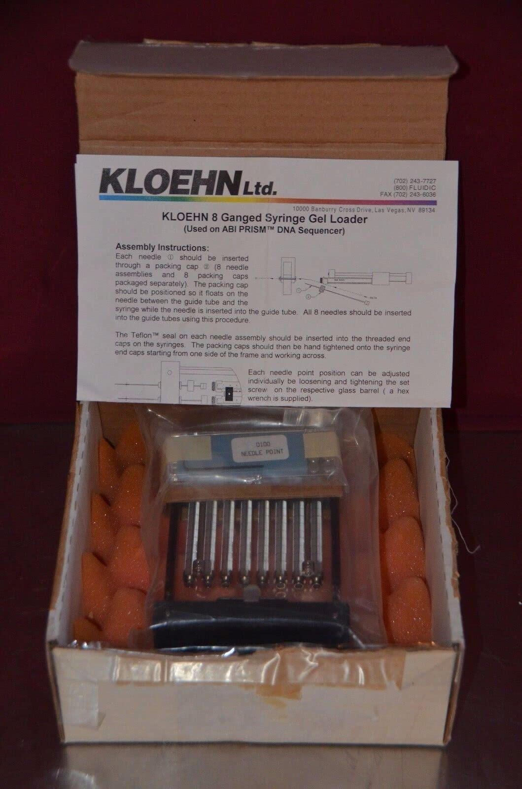 Kloehn 8 Ganged Syringe Gel Loader for ABI Prism DNA Sequencer P/N 18597