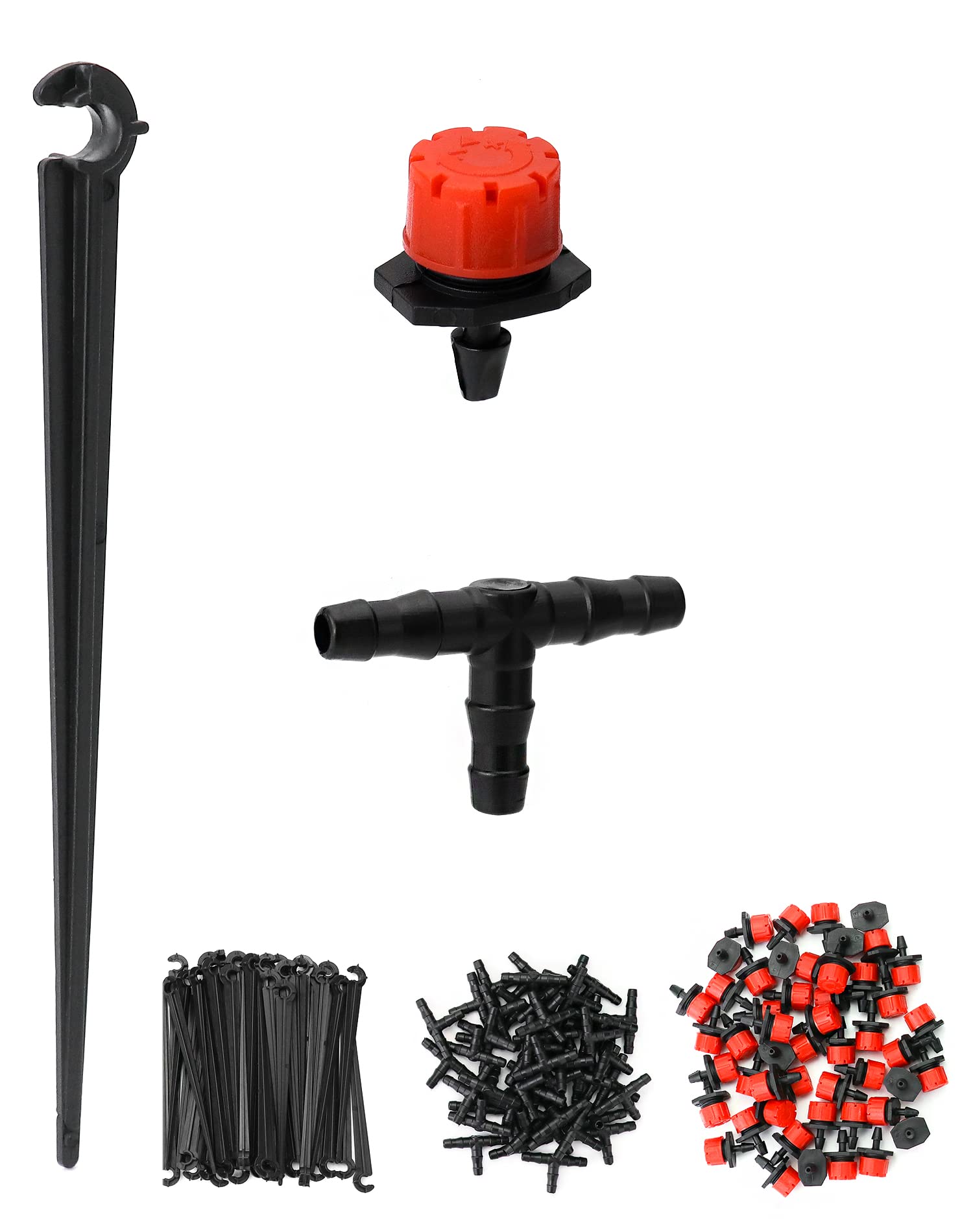 QWORK® 150PCS Drip Irrigation System, Automatic Drip Irrigation Kits, Lawn And Garden Watering Equipment, Dripper Sprinklers, Tee Pipes, Hose Support Stakes