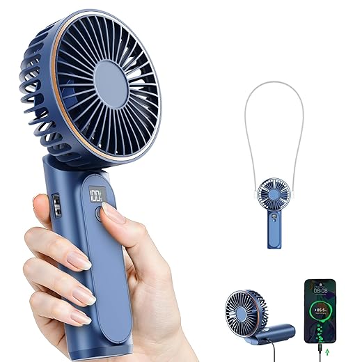 Portable Handheld Fan, 4000mAh, 180 Adjustable, 6 Speed Wind, USB Rechargeable Foldable Fan with Real-Time Electricity Display