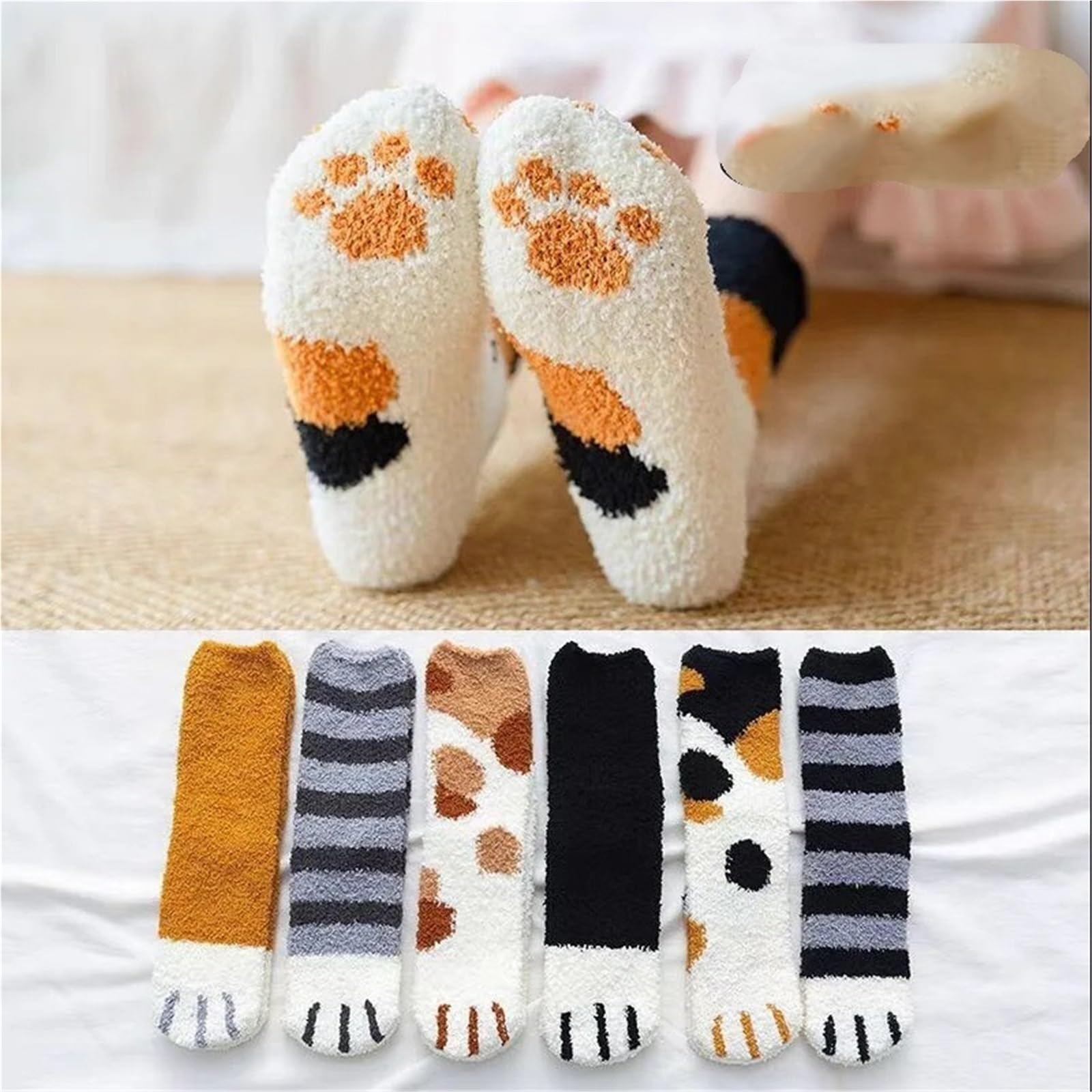 Calzini Donna Corti 2 Pezzi di Calzini Invernali isolanti e Calzini Spessi di Peluche CALZINO Donna(Striped Gray)