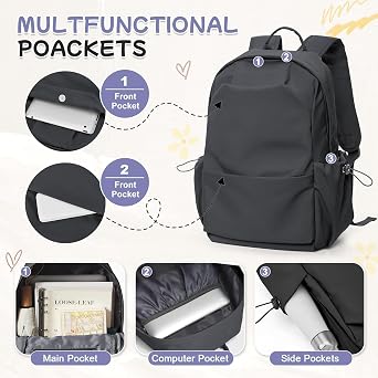 HYC00 School Backpack Womens, Causal Travel School Bags 14 Inch Laptop Backpack for Teenage Girls Lightweight Rucksack Water Resistant Bookbag College Boys Men Work Daypack