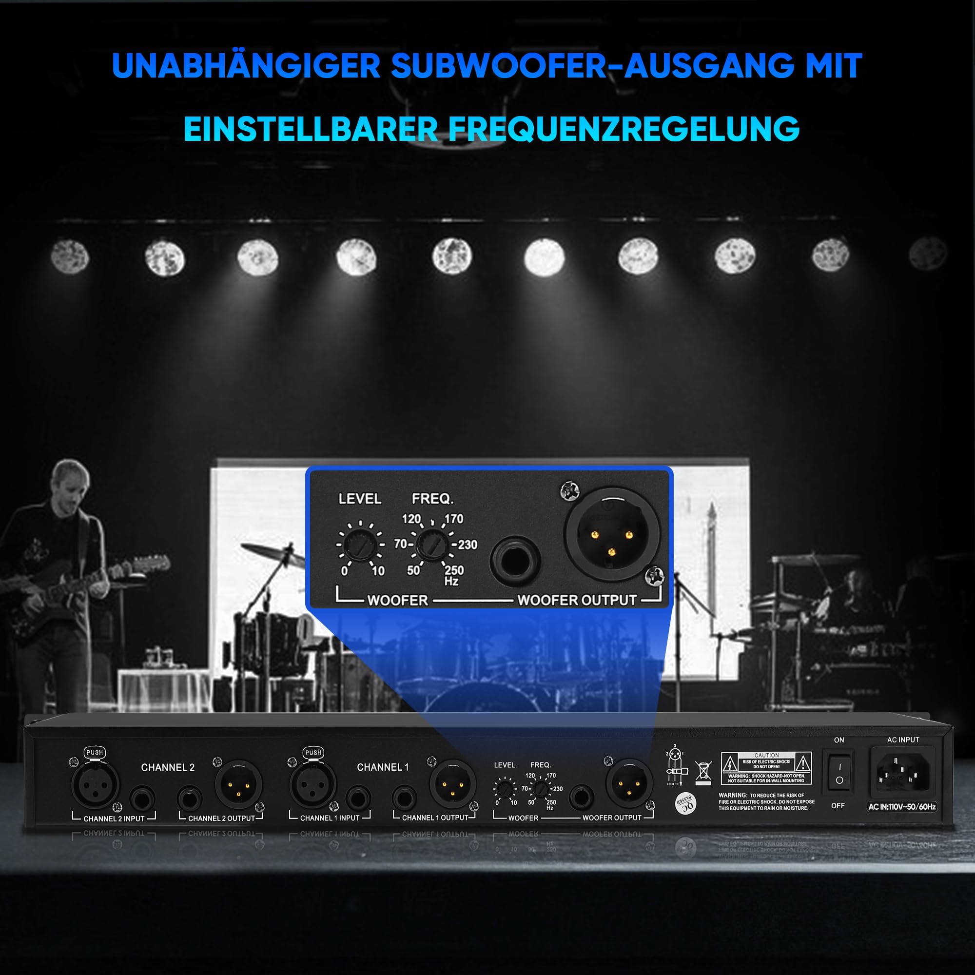 Equalizzatore grafico stereo con 15 bande per sistema audio domestico, equalizzatore DJ a doppio canale con uscita subwoofer e riduzione del rumore