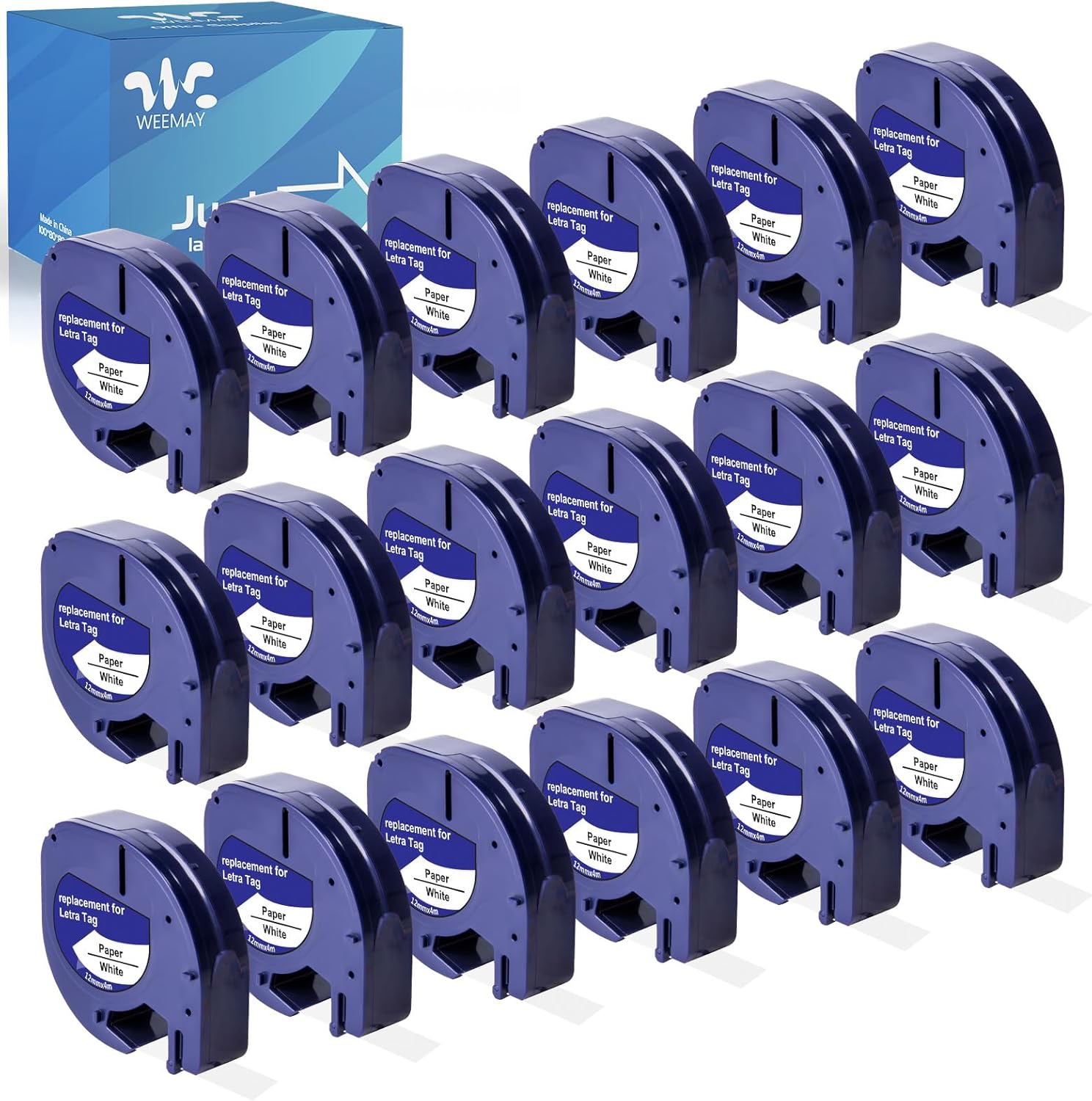 Weemay 18 Pack 91330 Paper Label Cassette Compatible for Dymo Letra tag Refills 91330 Self-Adhesive White Paper Tape 10697 for Letra Tag LT-100T LT-100H LT-110T QX50 Label Maker, 12mm x 4m (1/2"x13')