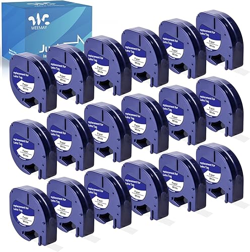 Weemay Paquete de 18 casetes de etiquetas de papel 91330 de repuesto para Dymo Letratag 91330, cinta autoadhesiva de papel blanco 10697 para