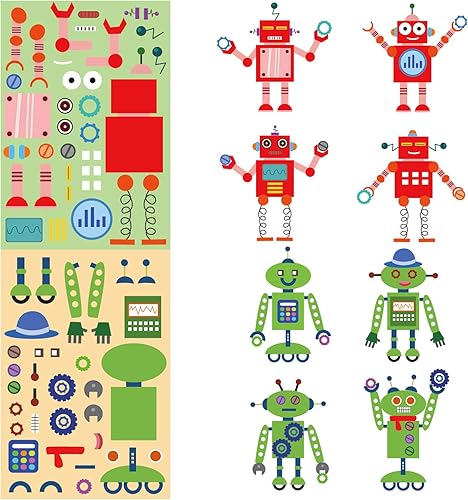 Miniatura 6 de Konsait 48 hojas de calcomanías de robot para niños, haz tu propio robot, perfecto para niños, niñas, fiestas de cumpleaños, recompensas escolares