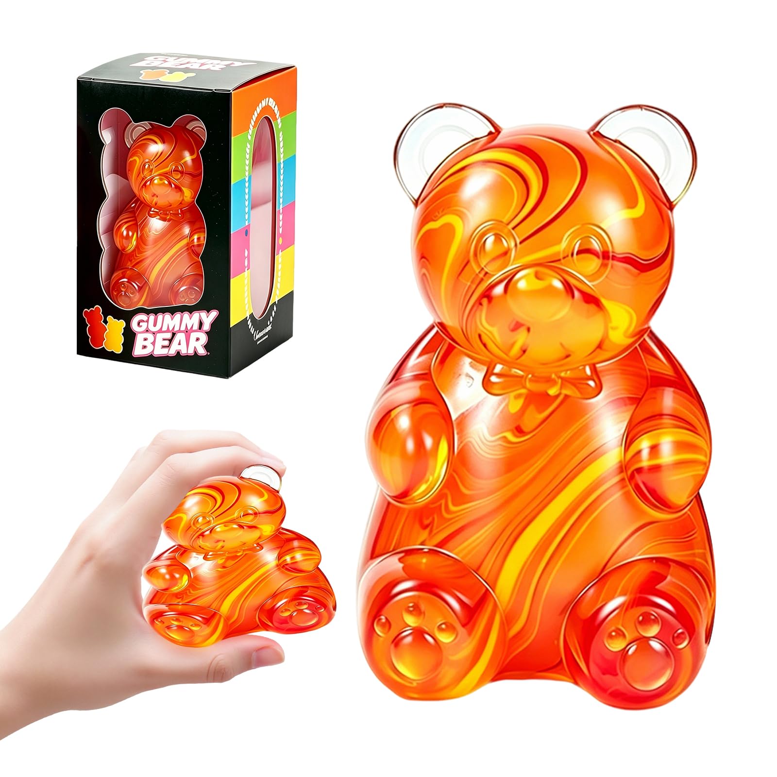Viilich Gummy Bear Squishy Fidget Toy, Soft TPR Stress Relief Squeeze Toy, Portable Sensory Anxiety Relief Toy for Kids Adults, Cute Candy Bear Squeeze Ball Gift