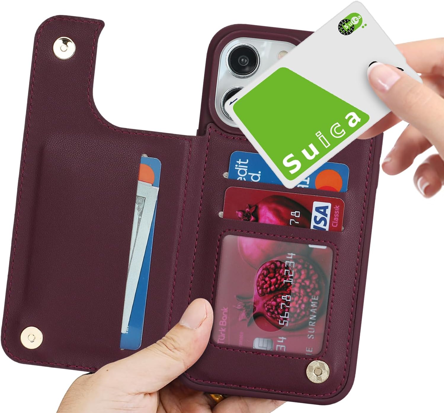 iCoverCase Compatible with iPhone 14 Pro Case with Card Holder, Wallet Case for Women Men RFID Blocking PU Leather Protective Phone Case 6.1 Inch (Wine Red) - Image 9