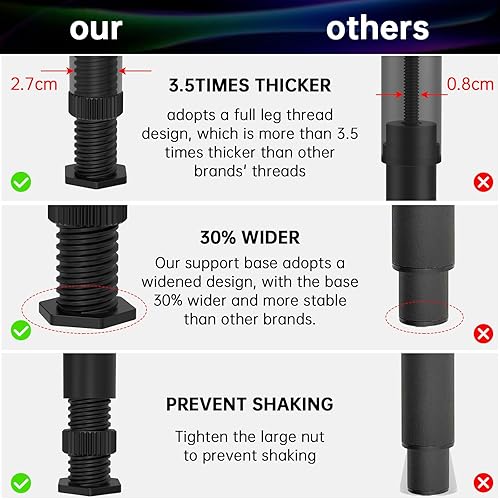 Miniatura 2 de 4 patas de soporte central de altura ajustable para marco de cama (6.5 a 11 pulgadas), patas de soporte mejoradas debajo de la cama con base más