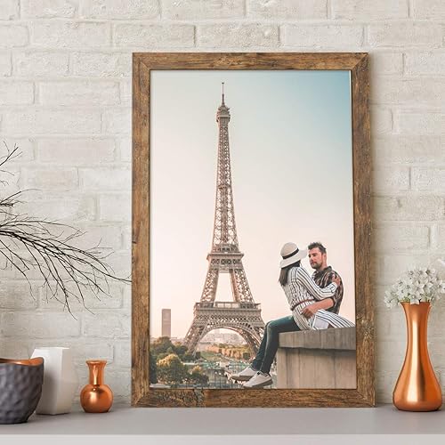 Vista 110 de Capcillin Juego de 2 portarretratos de 11 x 17 pulgadas, patrón de madera, color marrón rústico, para montaje en pared, plexiglás, ideal