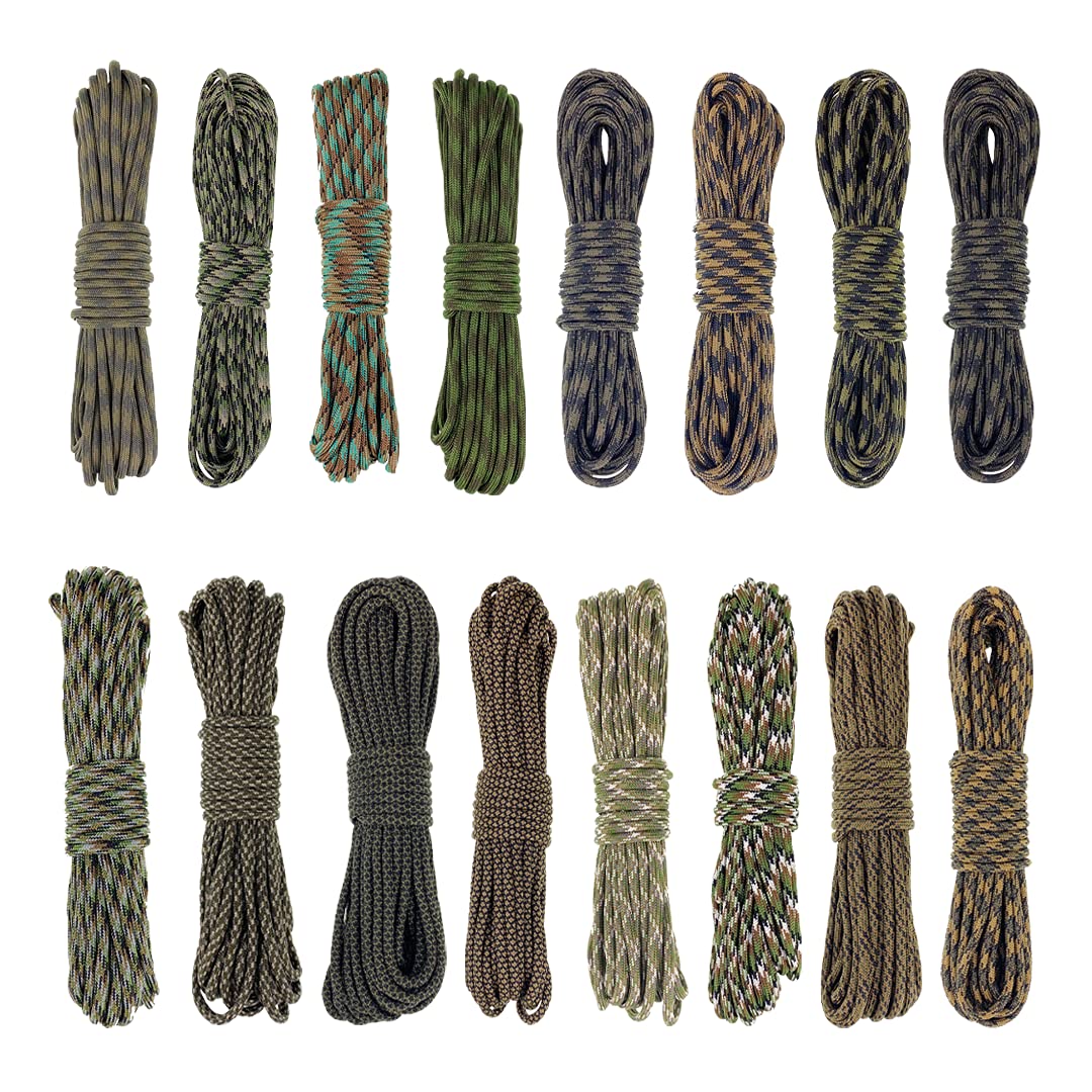 Cuerda de paracaídas de 4 mm, Juego de Colores Militares aleatorios (6 x 5 m y 5 x 10 m), Ideal para Camping, Supervivencia, al Aire Libre, Manualidades, Bricolaje, Cuerda 100% Nailon de 4 mm,