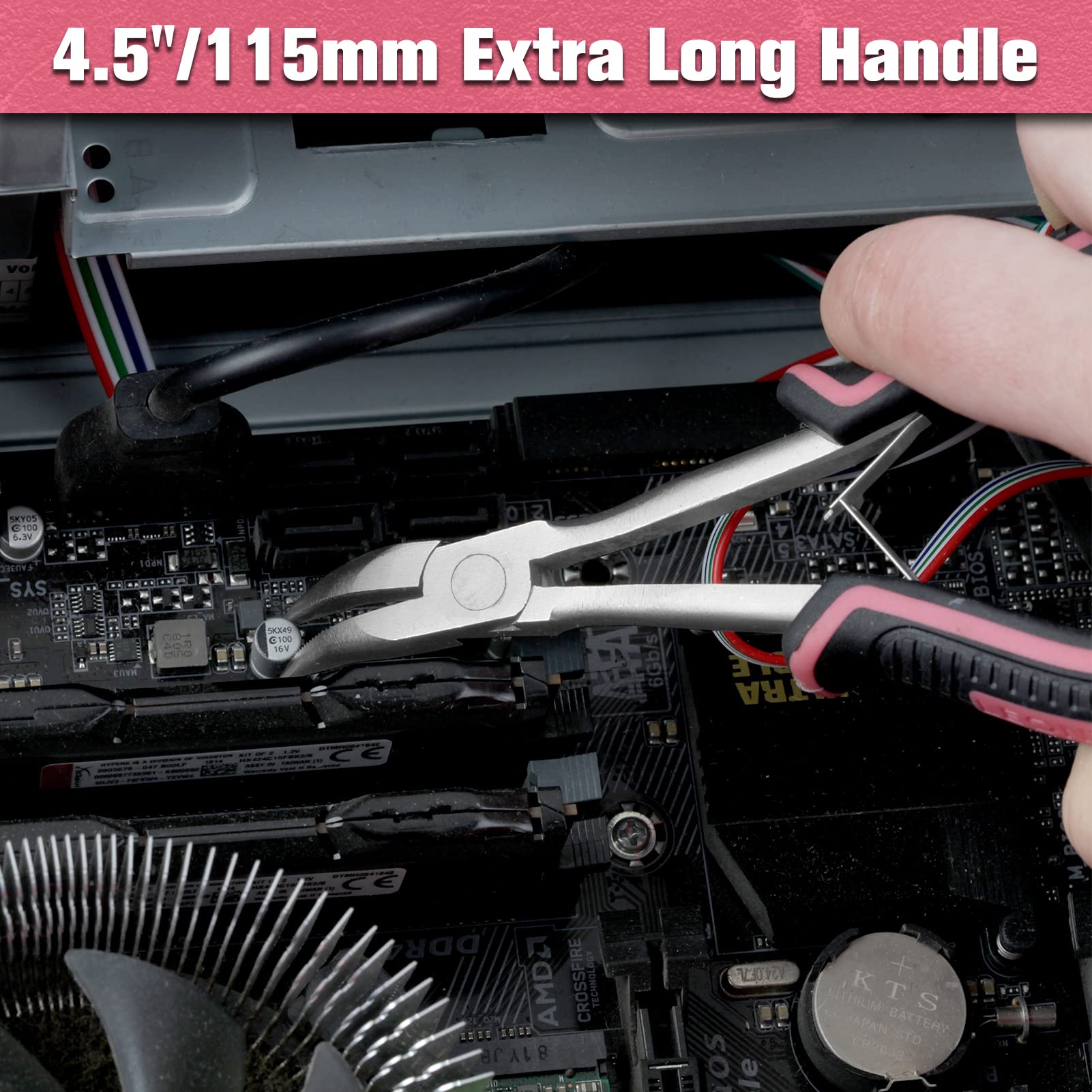 LEONTOOL Long Reach Bent Nose Pliers with Serrated Jaw - 6 Inch Mini, Pink Tool for Women Jewelry Making and Tight Spaces - Image 4