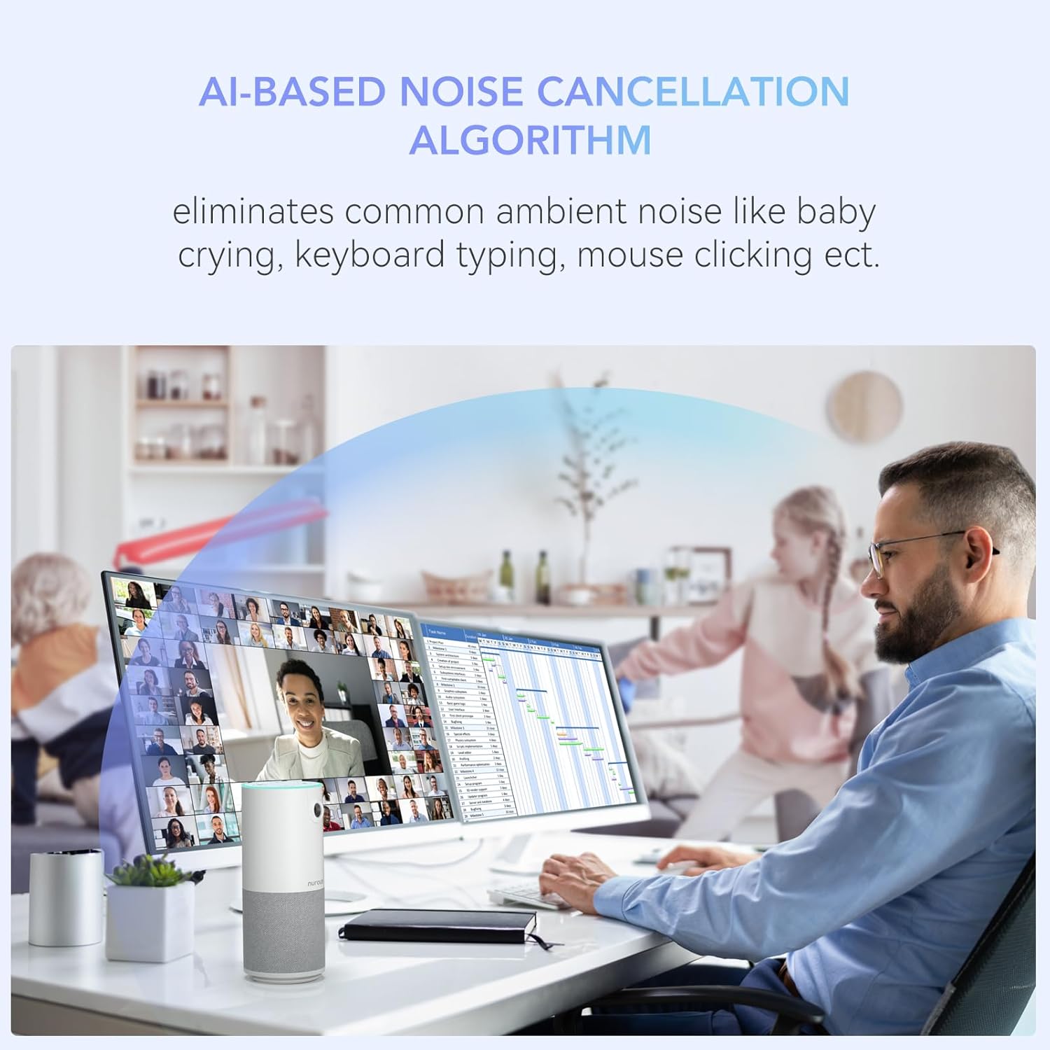 NUROUM C10 Conference Webcam with Microphone Speaker, Portable All-in-1 Design, 1080P 90° Camera for Video Conference, 10ft Voice Pickup/AI Noise Cancellation, USB Plug&Play for PC/Desktop Zoom/Teams