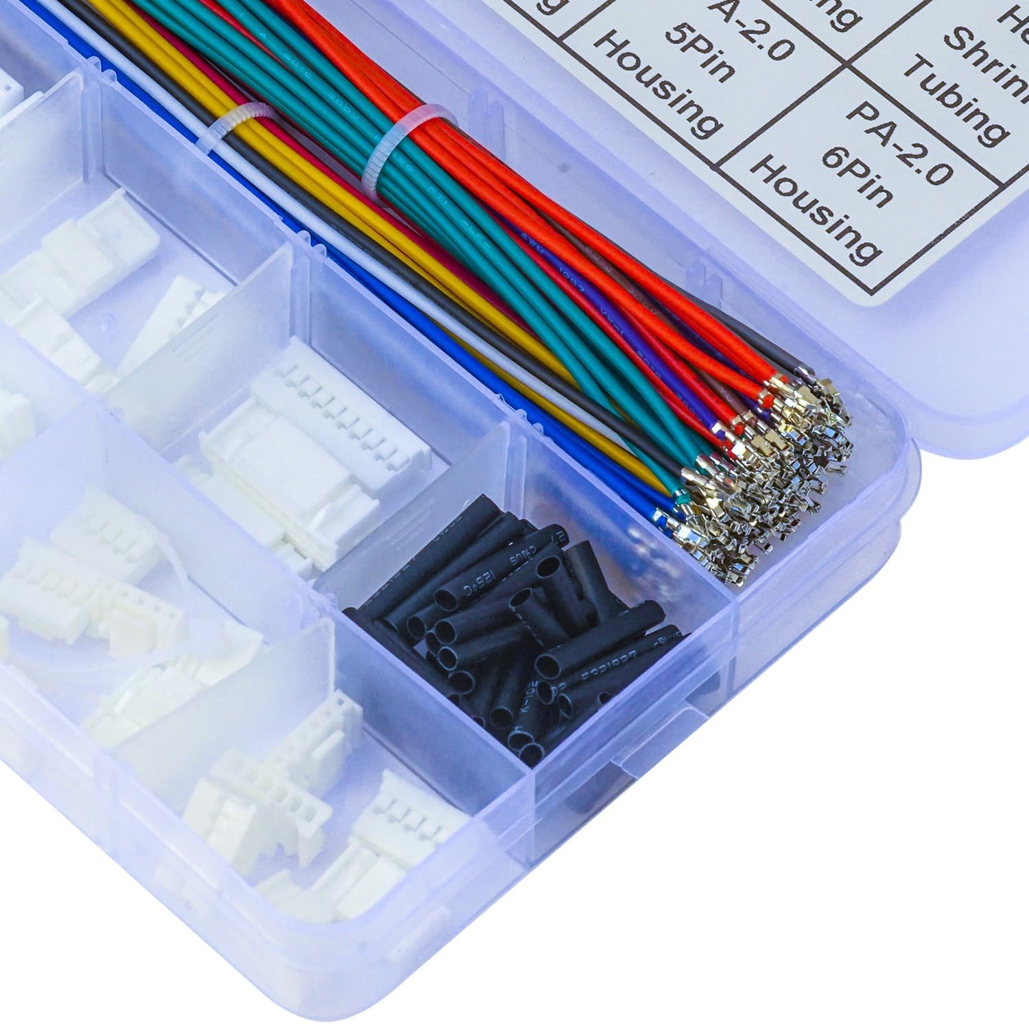 JST 2.0mm Pitch Cable Connector Kit, JST-PA 2.0mm 2Pin 3Pin 4Pin 5Pin 6Pin 7Pin 8Pin 9Pin 10Pin Housing with 22AWG Pre-Crimped Wire (YO-2.0-PA)