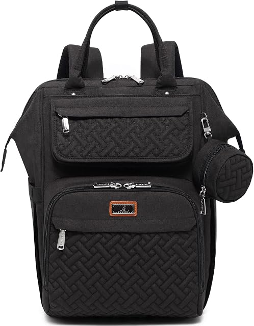 Changing Bag Backpack, BabbleRoo Large Baby Nappy Changing Diaper Bags Travel Back Pack with Changing Pad & Stroller Straps & Pacifier Holder for Moms and Dads (Black)
