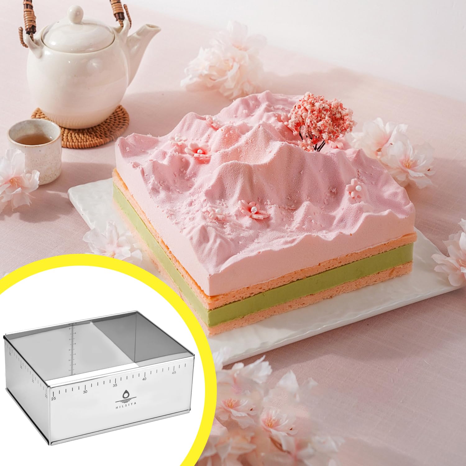 Verstellbare rechteckige Mousse-Kuchenringform – ausziehbarer quadratischer Edelstahl-Kuchenschneider, Antihaft-Backgeschirr für individuelles Backen – robustes Backzubehör
