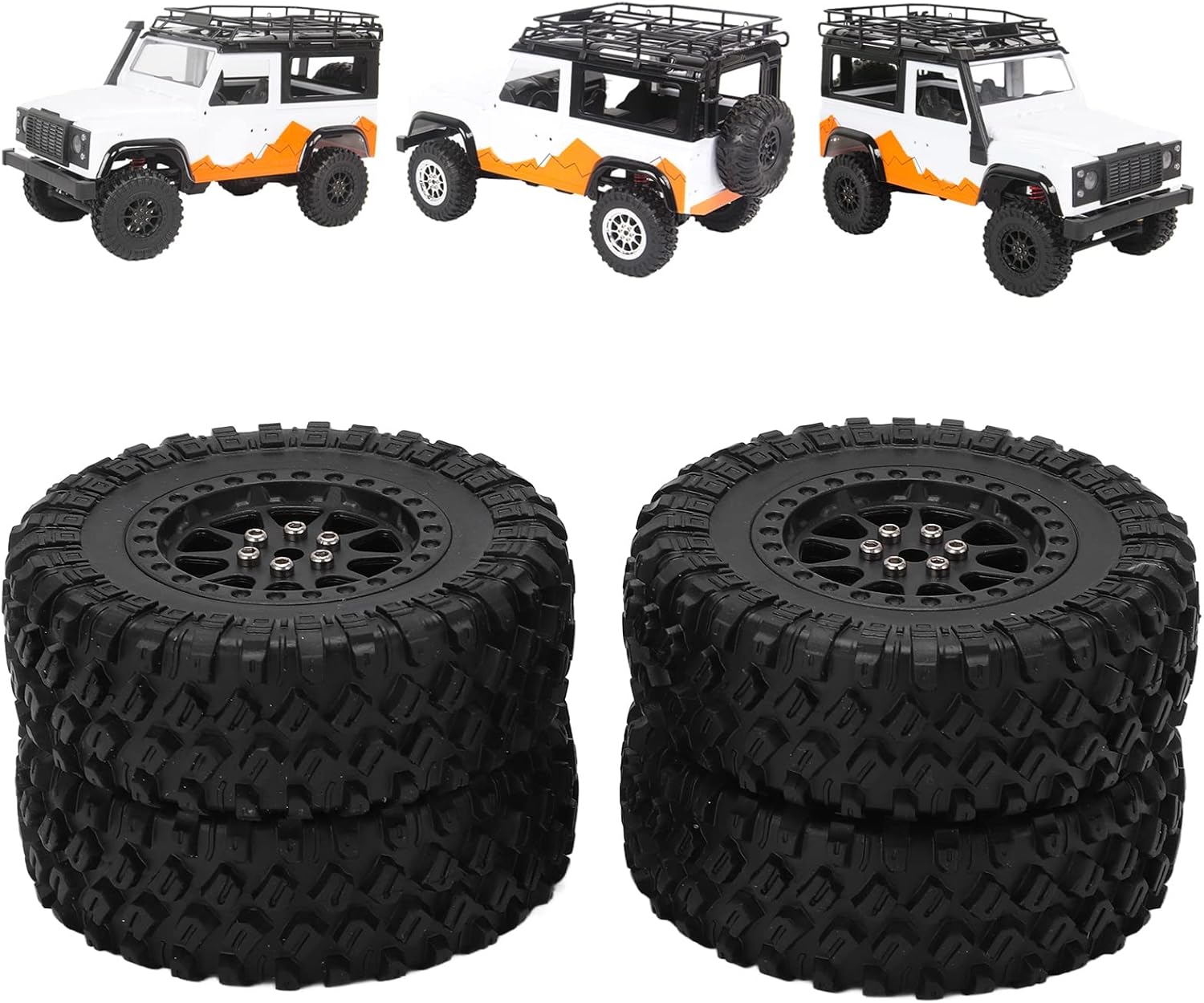 FastUU RC Car Tires Wheel, Wear Resistance Antislip RC Car Rubber Tires Excellent for WPL B14 B24 C14 C24 for MN D90 D91 D96 D99(R789BL Black)