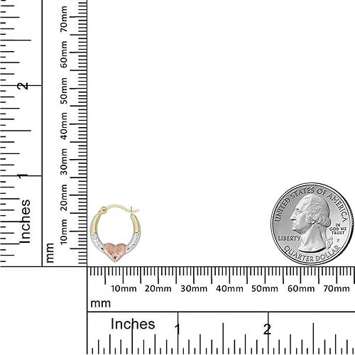 Miniatura 6 de AVORA Aretes de aro criollos de corazón de oro de 10 quilates paquete de 3 tonos y oro amarillo
