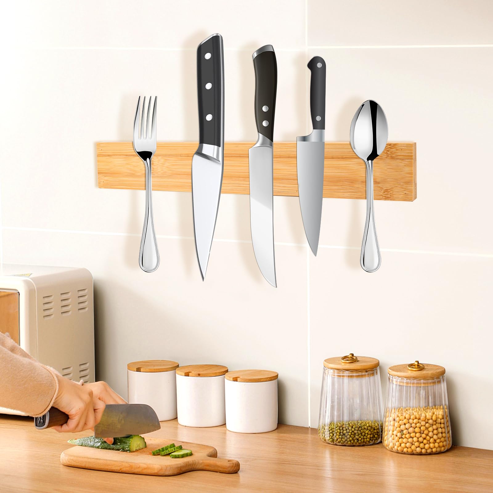 Barra Magnética para Cuchillos, 40cm Iman Cuchillos de Cocina Acero Inoxidable Cuchillero Magnético Puede sin Taladrar para Cuchillos de Cocina/Espátulas/tijeras