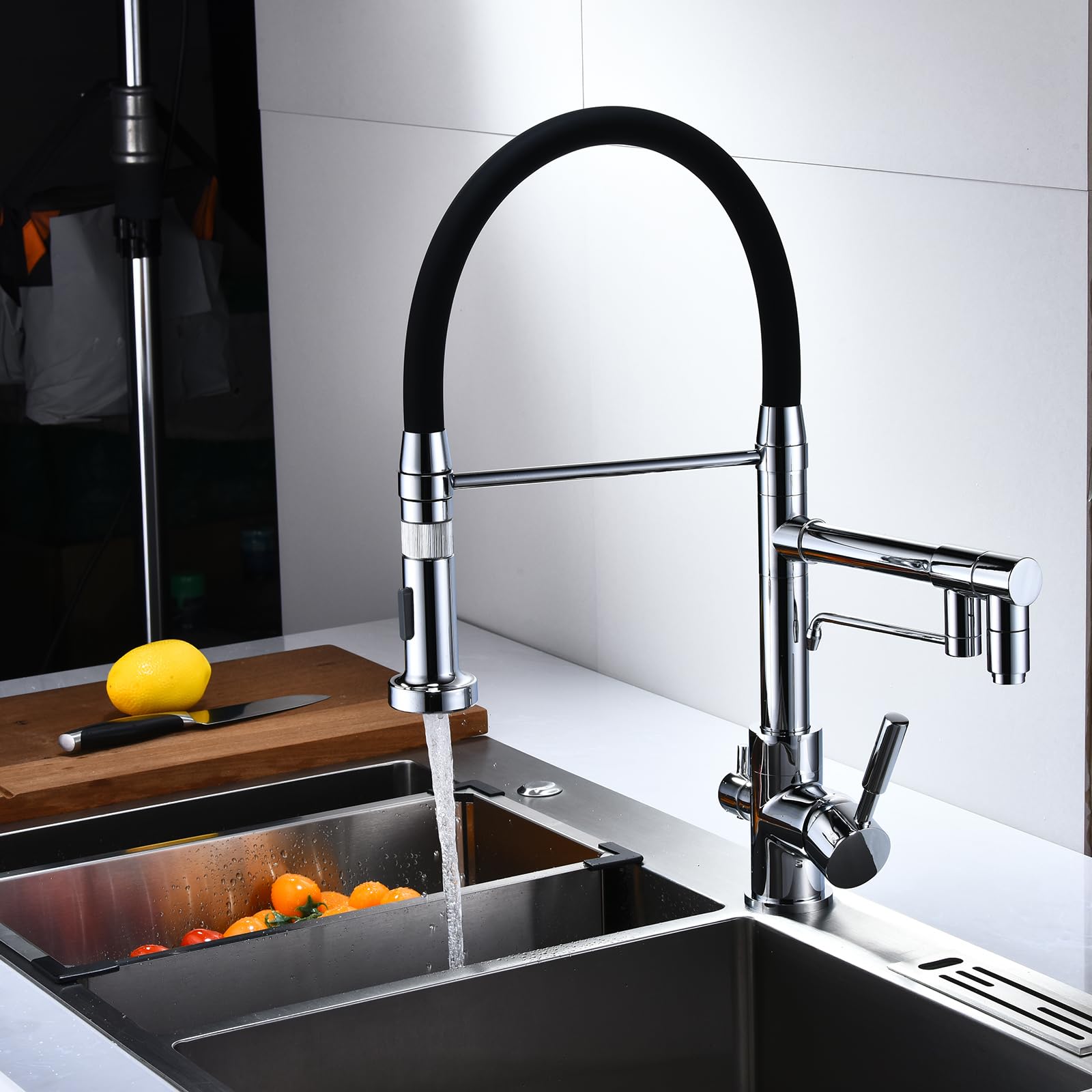 Grifo Cocina 3 Vias Osmosis Extraible Latón-Cromado + Tubo Negro