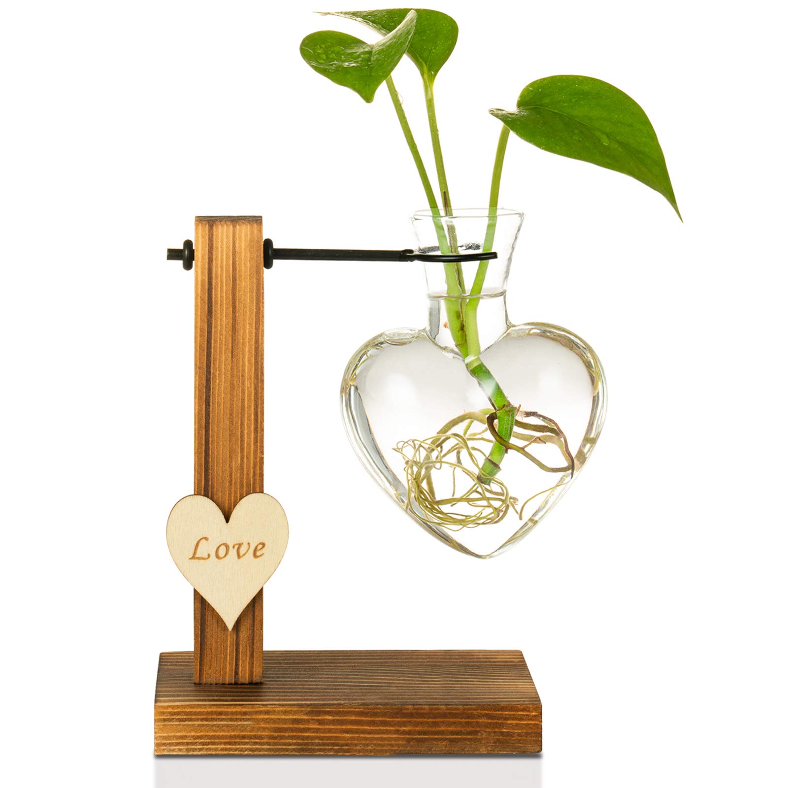 Jarrón Hidropónico De 6 Tubos De Vidrio Con Base De Madera - Para Plantas De Interior, Propagación De Esquejes