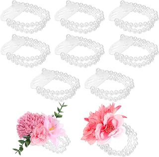 8 Pcs Corsage Wristlet Band, White Wrist Corsage Bracelets Pearl Bracelets, Elastic Wristband Diy Wrist Corsages Accessories Boutonniere Supplies for Bride Shower Party Stretch Wristband