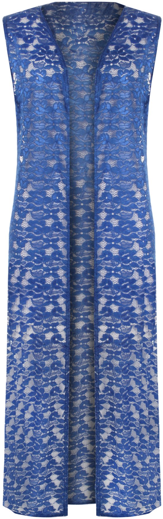 WearAll Women's Plus Size Floral Lace Open Long Sleeveless Top Cardigan - Royal Blue - 18