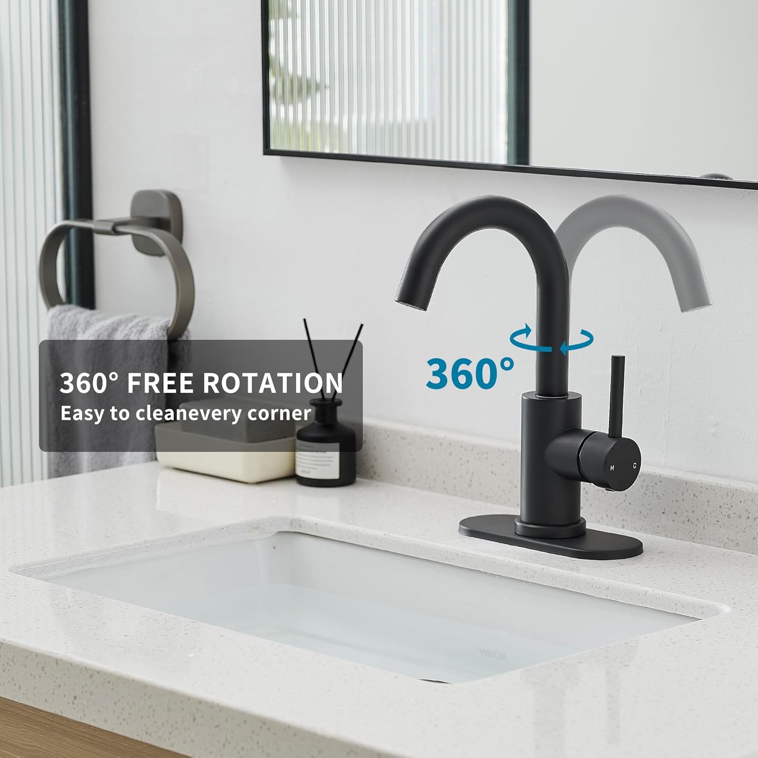 Black Bathroom Faucet 1 Hole,Wet Bar Sink Faucet with Pop-Up Drain,Stainless Steel Single Handle Small Kitchen Faucet with 4 in Deck Plate,360°Swivel Faucet for Farmhouse Vanity Sink Lavatory and RV