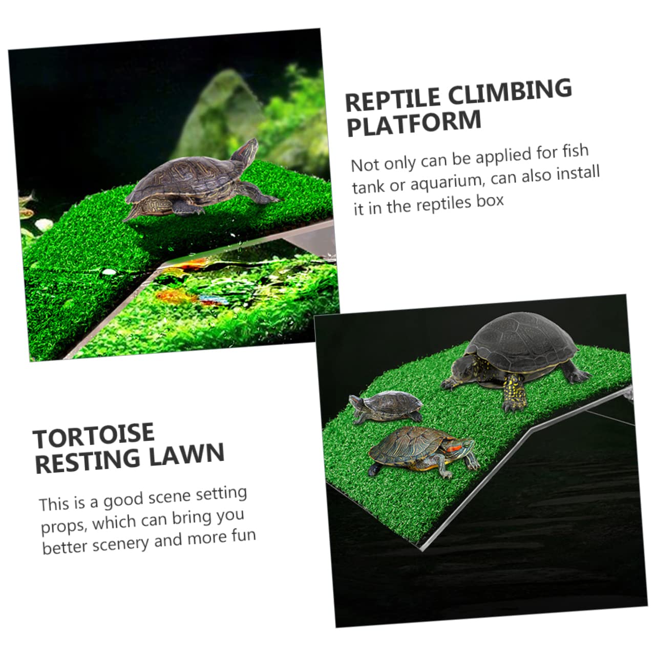 ibasenice Plataforma para Tortugas y Reptiles Césped Simulado, Rampa De Plástico Multifuncional, Tamaño Grande y Pequeño, para Acuario y Terrario, Apta para Tortugas De Agua y Pequeños Reptiles