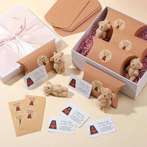 Miniatura 5 de Libima Juego de 12 cajas de almohada de animales de peluche con diseño de oso de bolsillo con etiqueta en blanco en forma de corazón para tu ser
