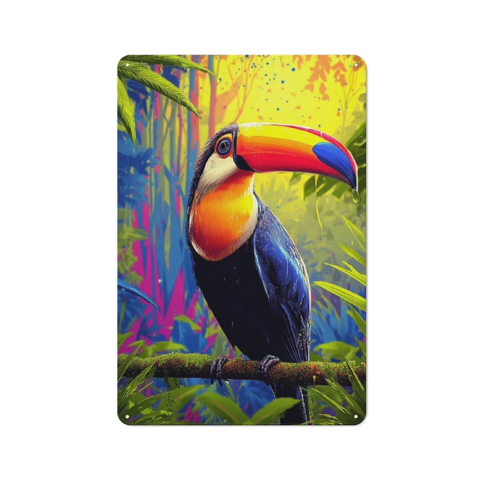 Junmoney Vibrant Toucan In Tropical Paradise -2 Vintage Tin Sign 30X20cm With For Man Cave Or Games Room, For Vintage Wall Decor Fans, For Metal Sign Collectors