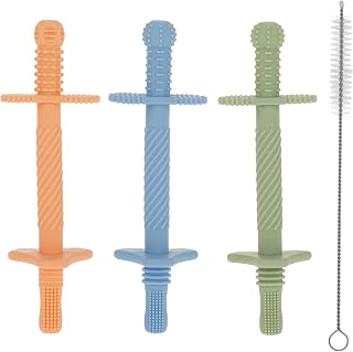 Nuby Sensory Silicone Tube Teethers 3-Pack - Textured Baby Teething Toys for Sore Gums, 3+ Months, Orange Blue Green