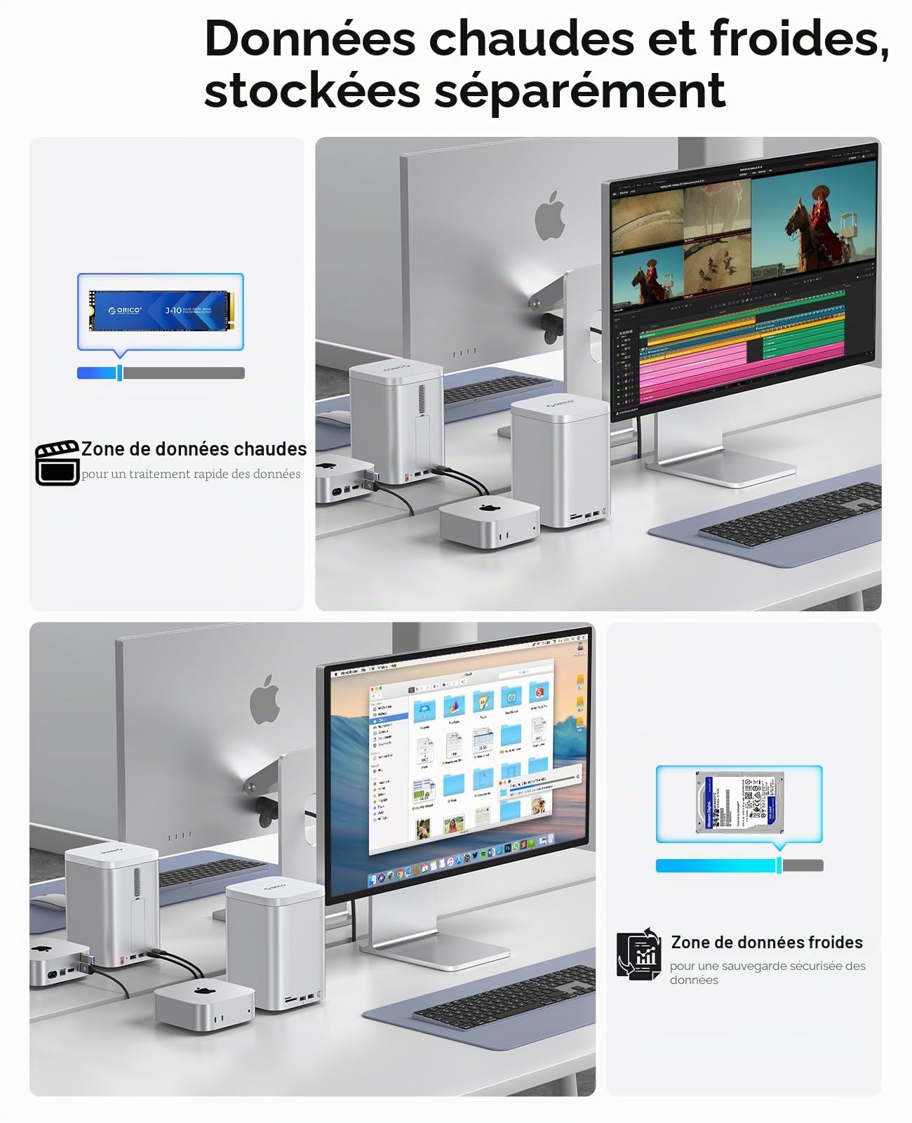 ORICO MiniTower Boîtier de disque dur RAID double baie avec station d'accueil | 2 boîtiers SSD NVMe 2,5/3,5", boîtier en aluminium, hub USB C 10 Gbit/s pour Mac mini, MacBook, Mac M435-V1