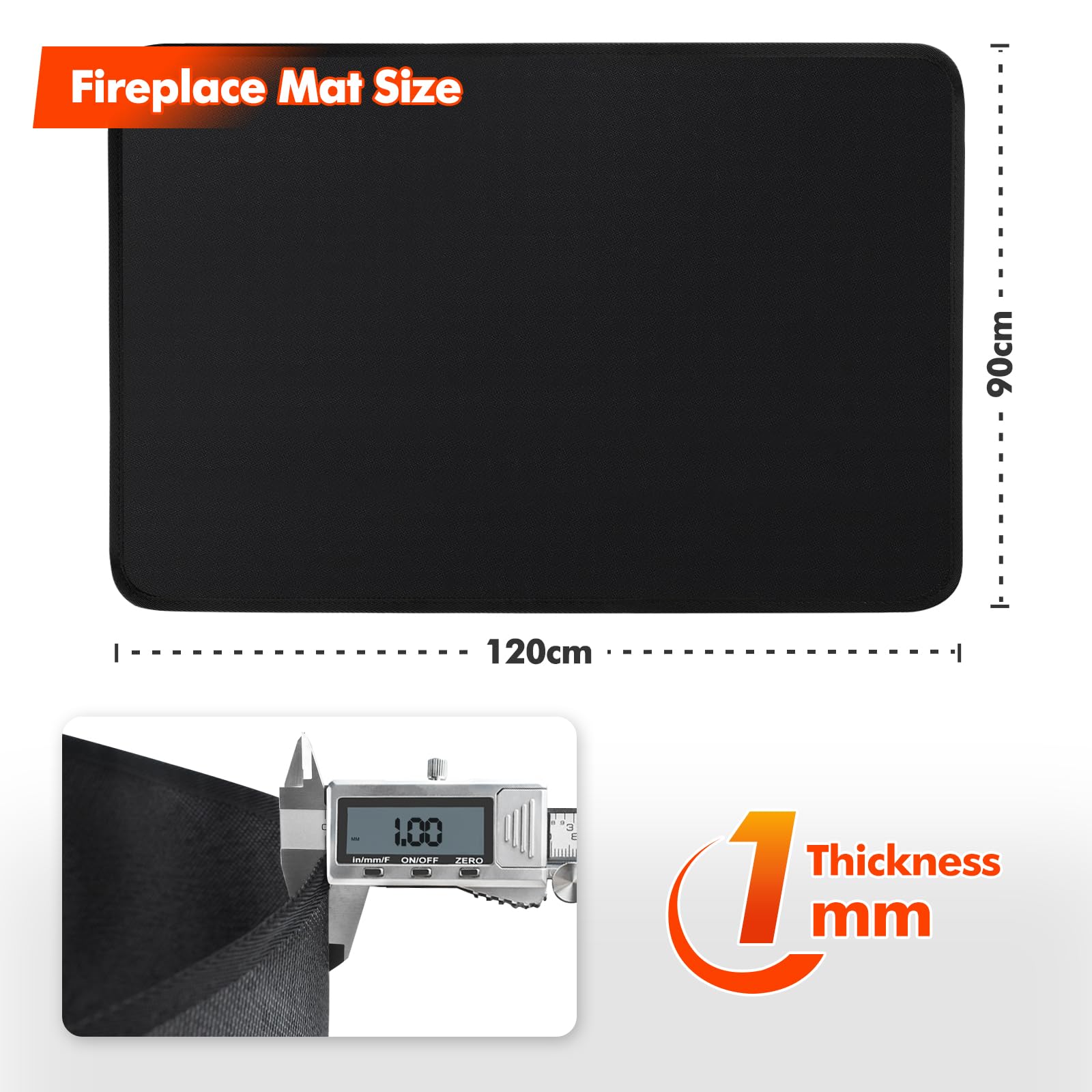 Tapis ignifuge 120 x 90 cm pour poêle de cheminée, plaque de protection contre les étincelles, tapis de protection de sol ignifuge pour cheminée, plaque de sol pour protéger le sol contre les