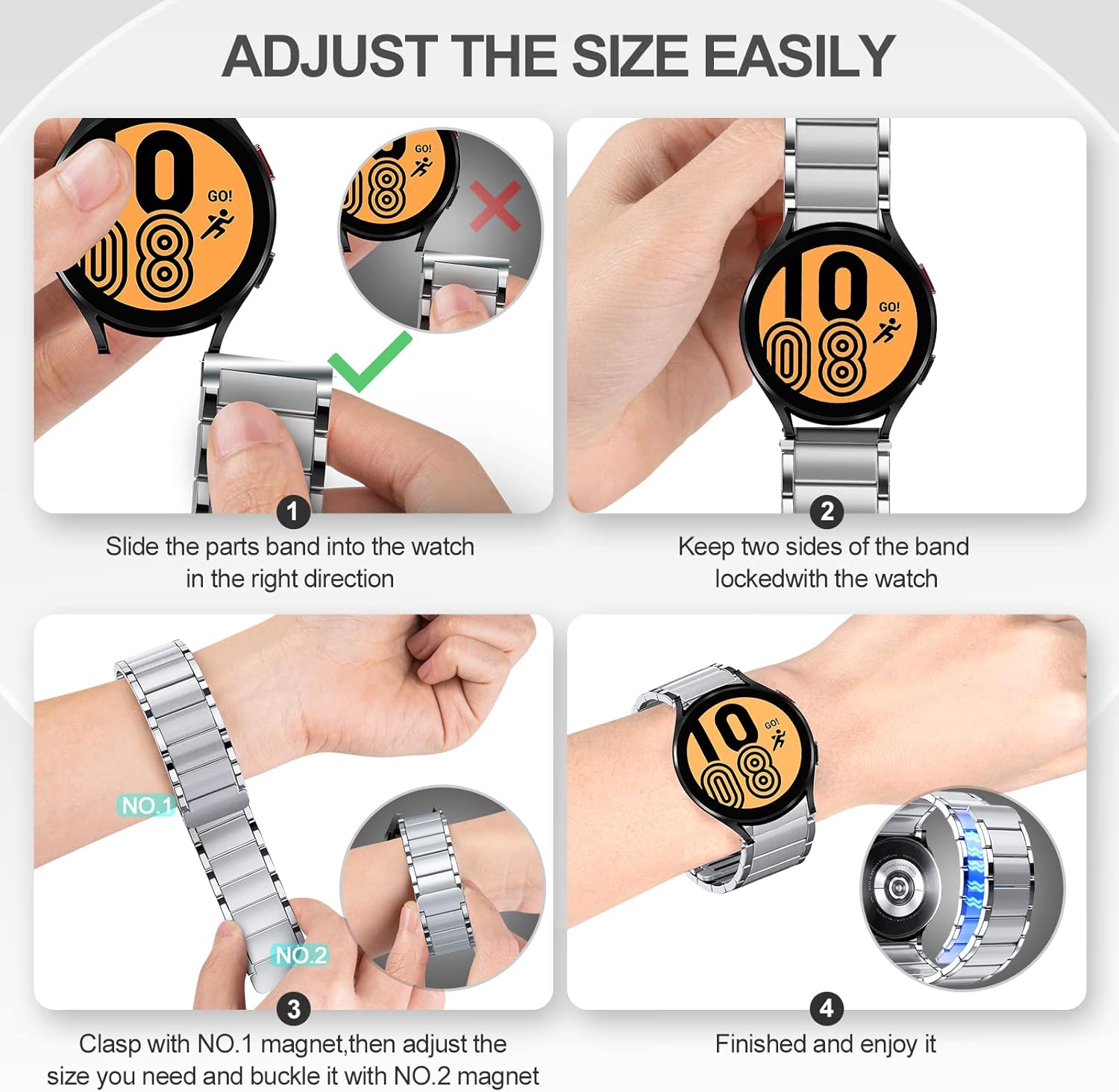 ORIbox 20mm Watch Bands Compatible for Watch Bands,Samsung Galaxy Watch 4 Band,Galaxy Watch Active 2 Bands,Galaxy Watch 4,Galaxy Watch 3 41mm,Galaxy Watch 42mm,High-Grade Adjustable Strap Magnetic Wristband for Men Women : Everything Else