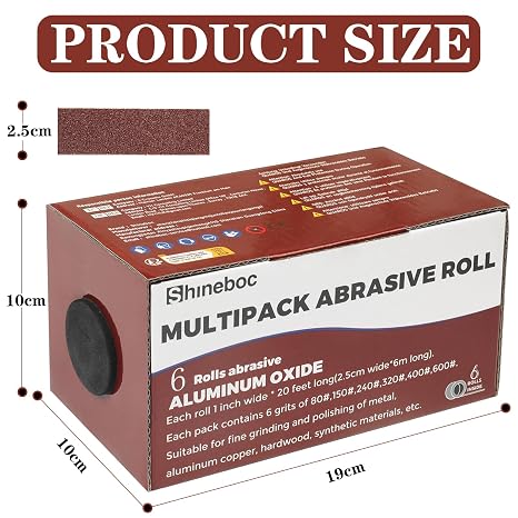 Emery Cloth Roll, 1 Inch x 20 Feet Heavy Duty Sandpaper, 6 Rolls