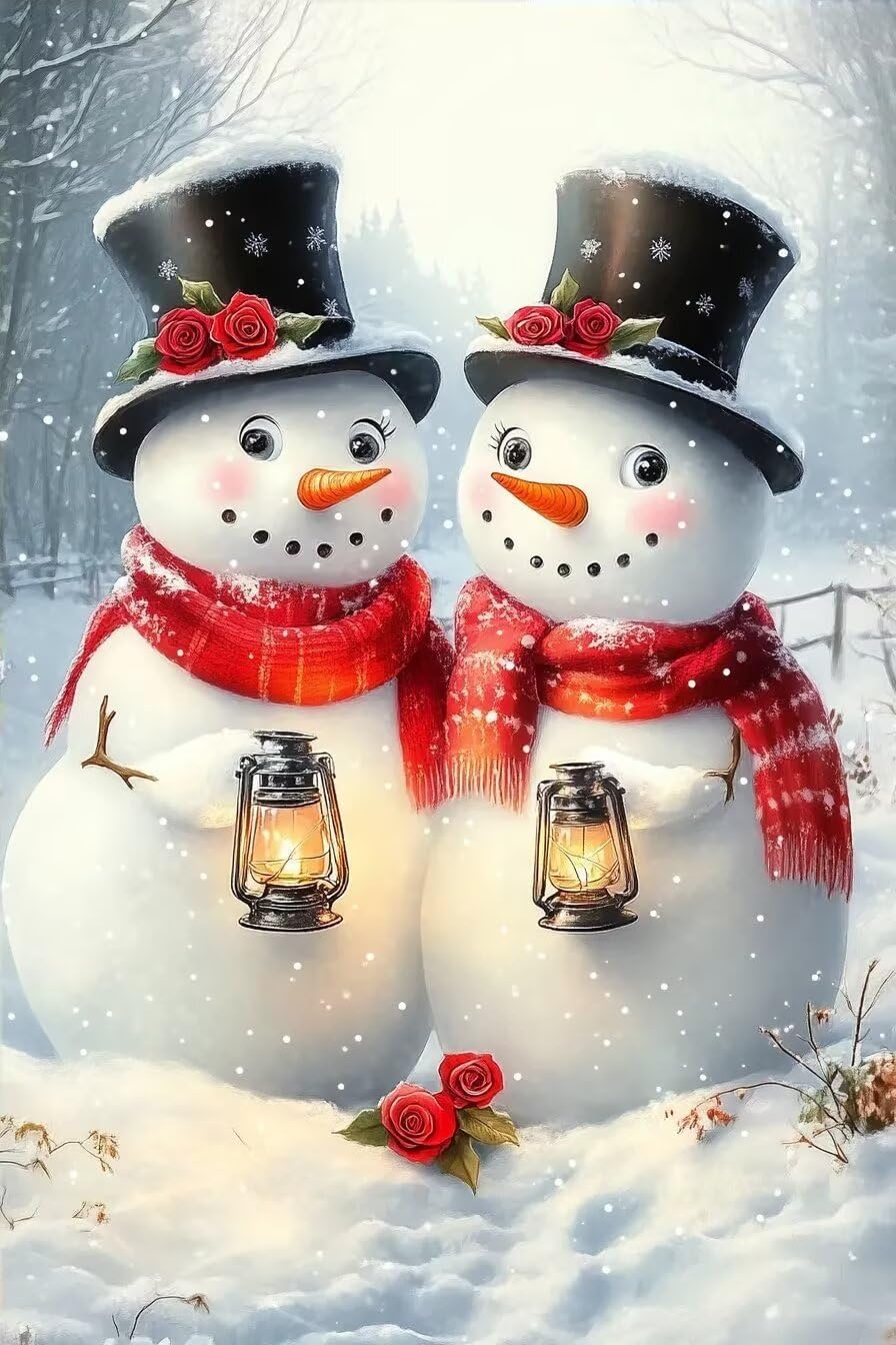 TLTZC Diamond Painting Kits for Adult - Two Rose Snowmen Diamond Art, Full Round Gemstone Embroidery Diamond Handmade Kit, for Room Decor Wall Decor 20X24 Inch