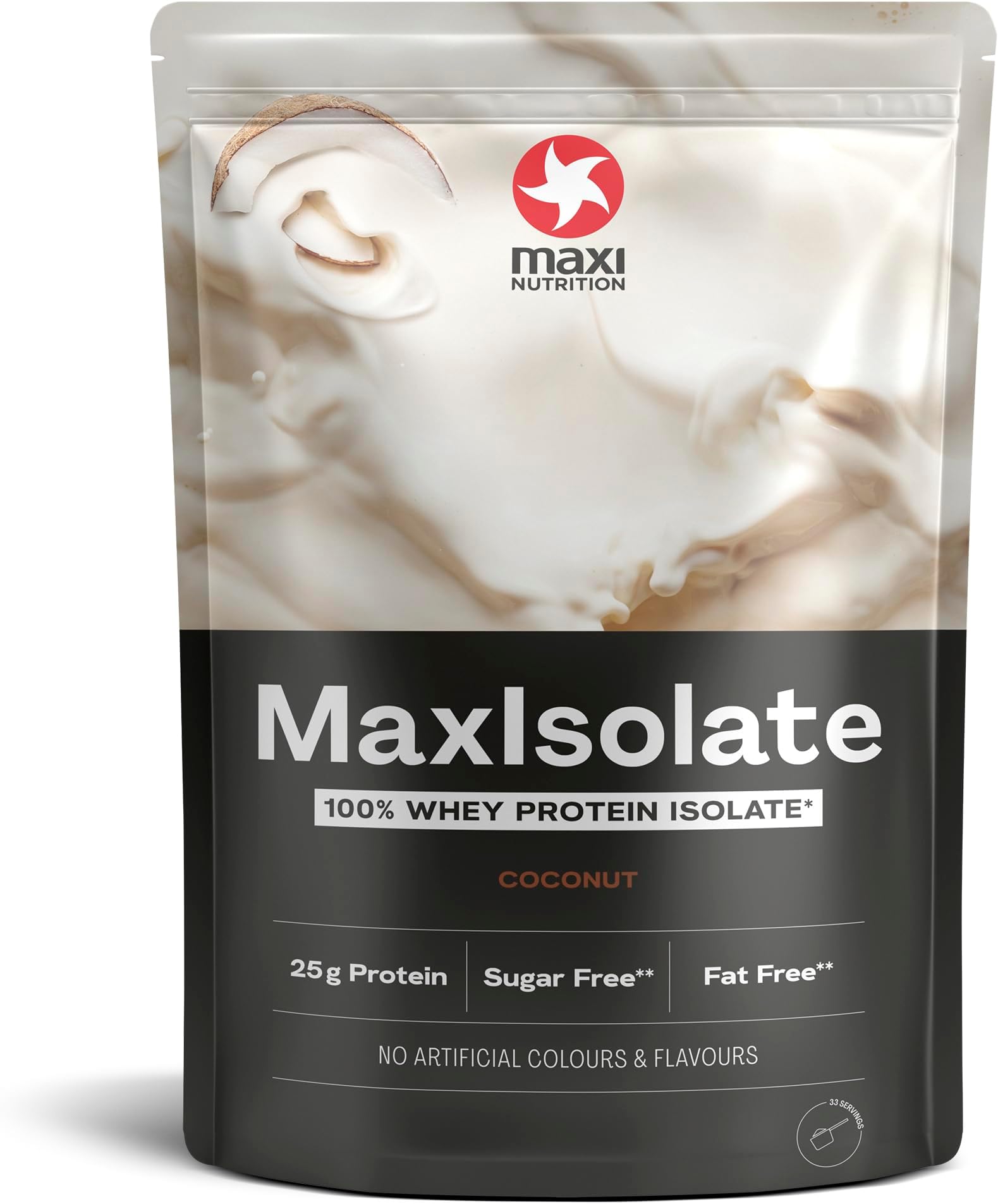 Maxi Nutrition 100% Whey Protein MaxIsolate | Low Sugar & Fat | No Artificial Flavors | Vegetarian Diet | Gluten Free | For a Delicious Protein Shake With Natural Coconut Flavor | 1 Kg