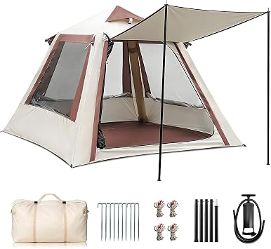 Inflatable Tents for Camping, Glamping Tent with Pump Blow Up Tent | Easy Setup Inflatable Tent With Skylight & Stove Jack,Waterproof Oxford 4 Season Air Tent, Hot Tent for 2/4/6/8 Person