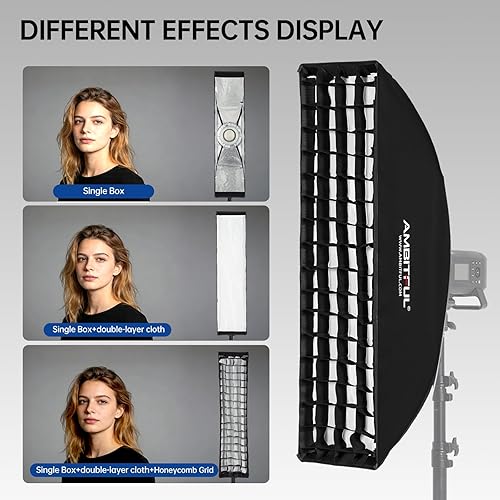 Miniatura 5 de AMBITFUL Softbox Strip FW22x90/9 x 35 pulgadas, caja de luz Bowens con rejilla de panal + bolsa de transporte, para lámpara de montaje Bowens
