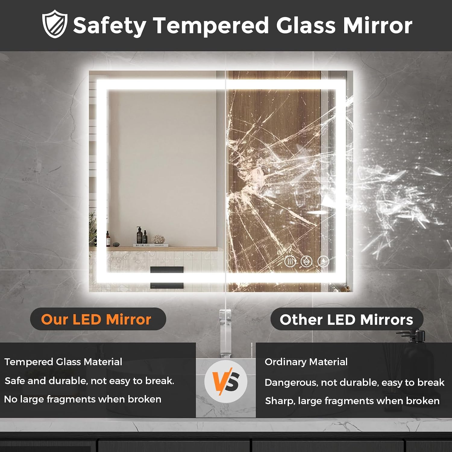 Koonmi 36"x24" LED Mirror for Bathroom, 90CRI Anti-Fog Vanity Mirror with Front and Backlight, Shatter-Proof Wall Mirror with Light, Easy Install Lighted Mirror for Modern Bathroom (IP65)