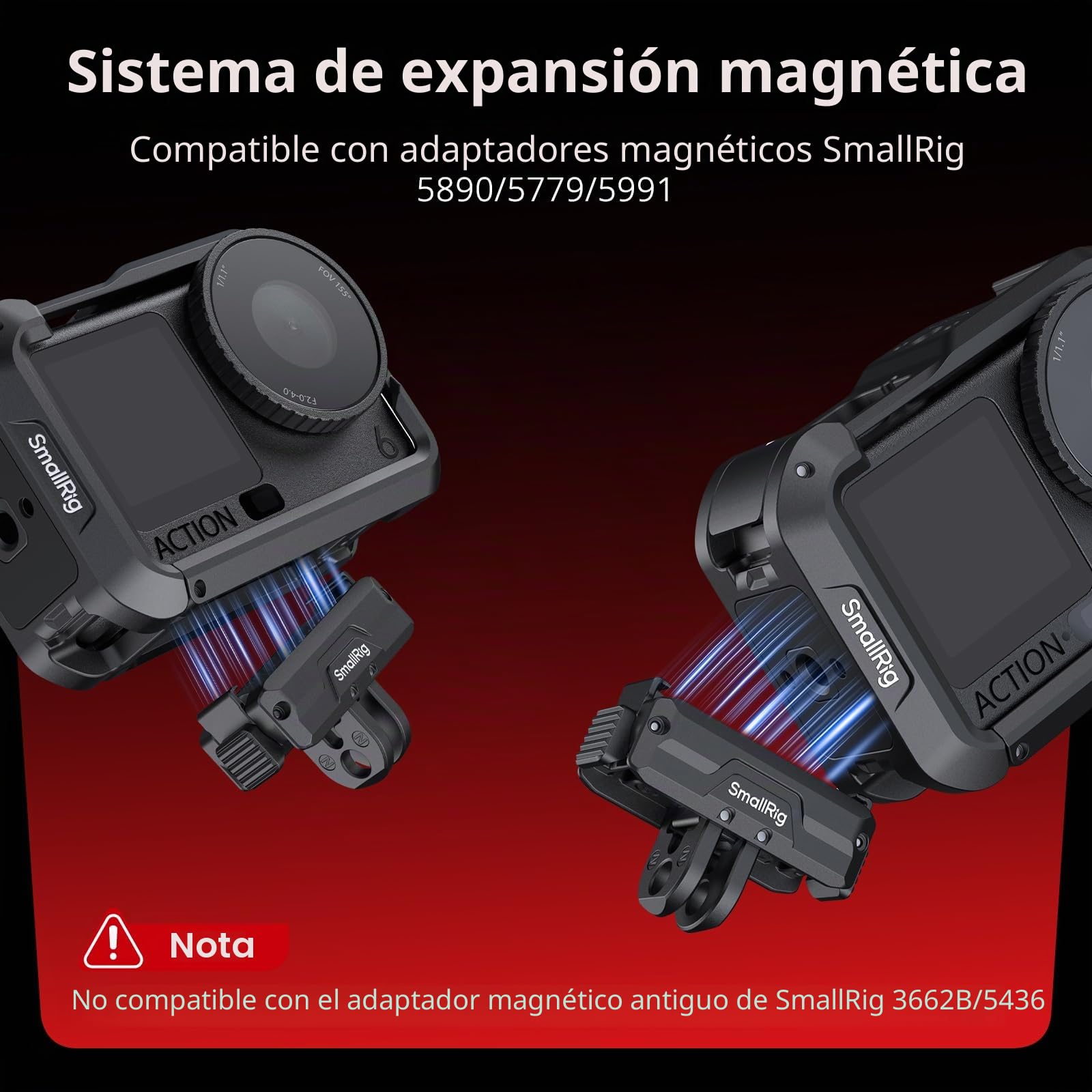 SMALLRIG Jaula para DJI Osmo Action 6, con Interfases de Expansión, Zapata Fría, Roscas 1/4"-20, Liberación Rápida, Marco Protector de Aluminio - 5888