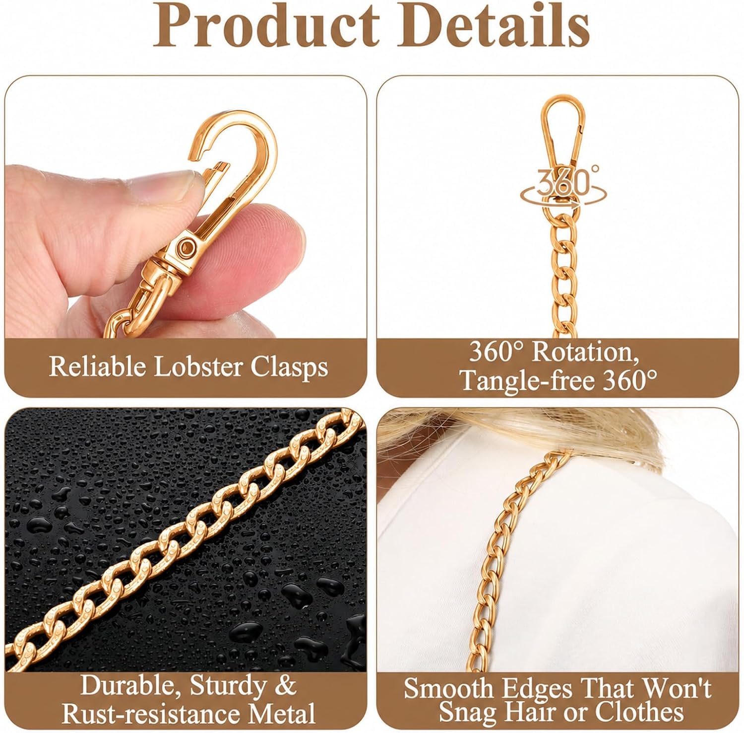 10 Pack Purse Chain Replacement, 47 Inch Metal Shoulder Strap for Handbag