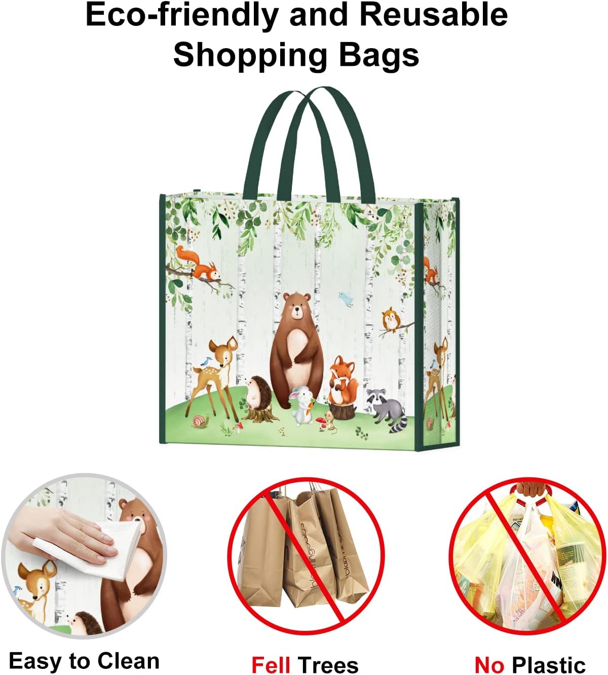 NymphFable 5 Pack Foldable Tote Bags 17.7 * 15 * 5 inches Kids Party & Reusable Candy Goodie Washable Grocery Animal Pattern Treat Shopping Bags - Image 5