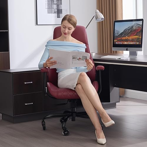 Miniatura 9 de Silla de escritorio de oficina en casa, silla ergonómica de cuero con respaldo alto, soporte lumbar, altura ajustable y reclinable, silla de oficina
