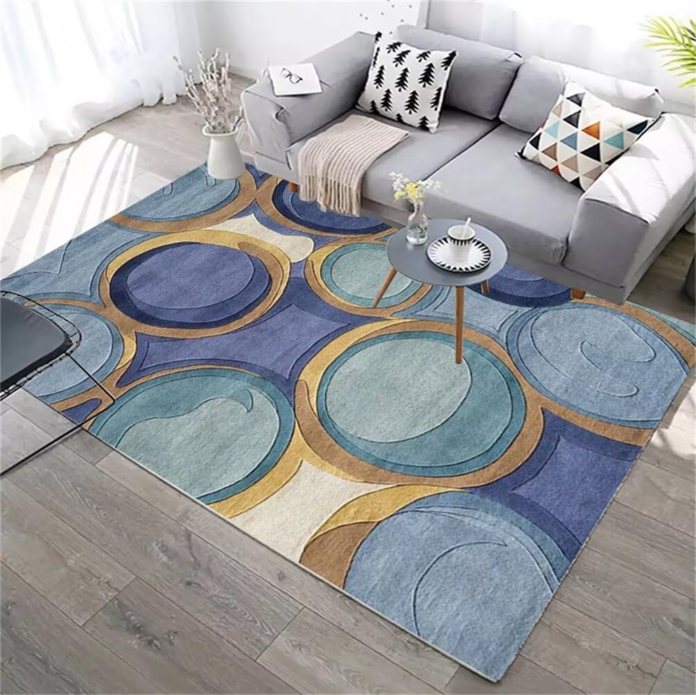 Tapis de chambre 180x230 anti-salissure lavable grand tapis bébé bleu