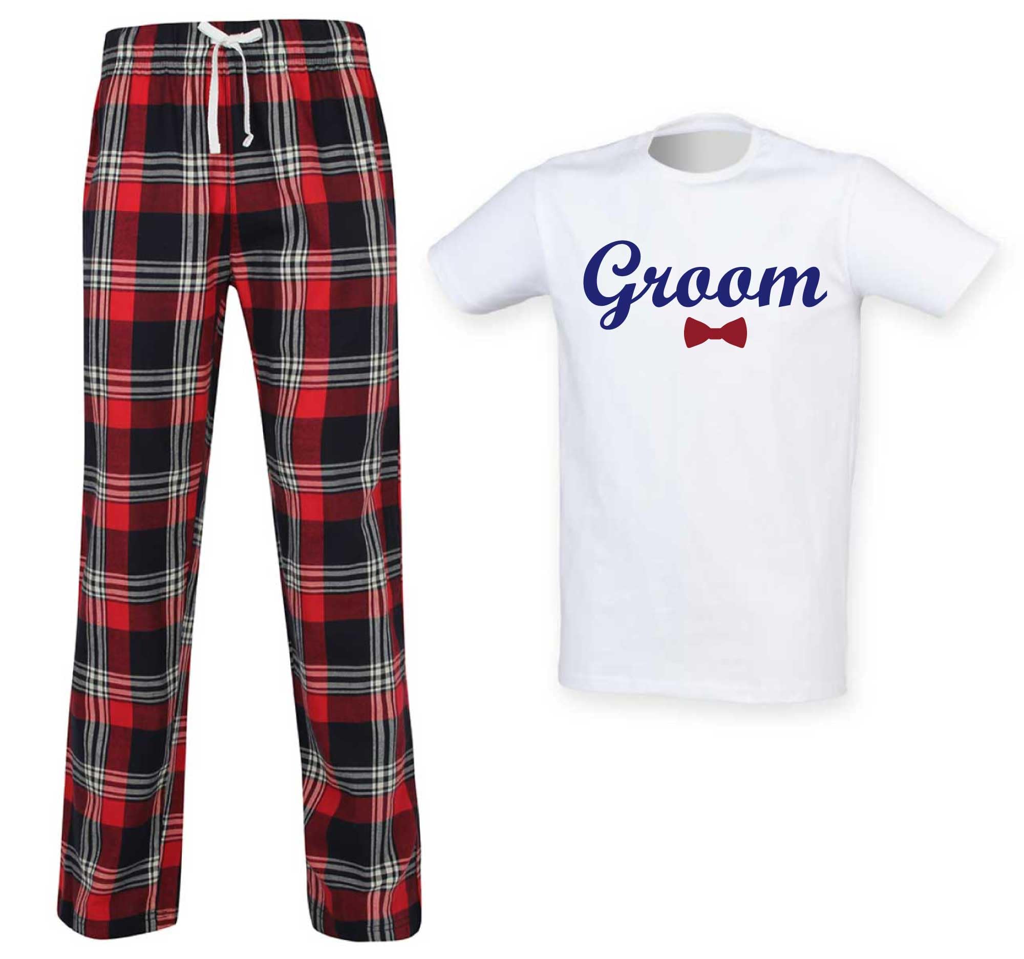 60 Second Makeover Men's Red Limited Groom Pyjama Set Tartan Trouser (Medium)