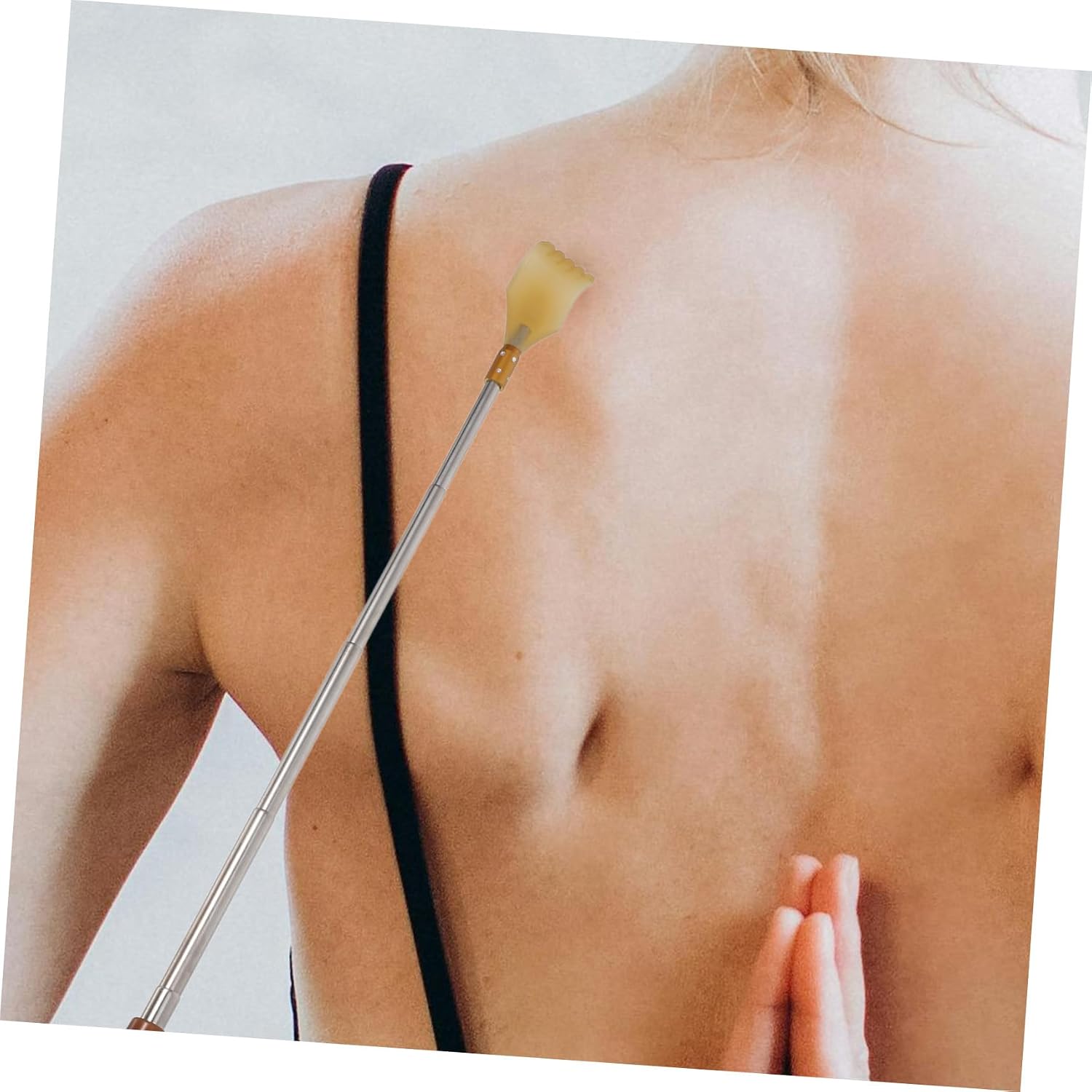 Dual-Headed Telescoping Back Scratcher with Rolling Balls Horn Material for Fatigue Relief Portable Extendable Stainless Steel Body Massage Tool for Men and Women Home Travel Use